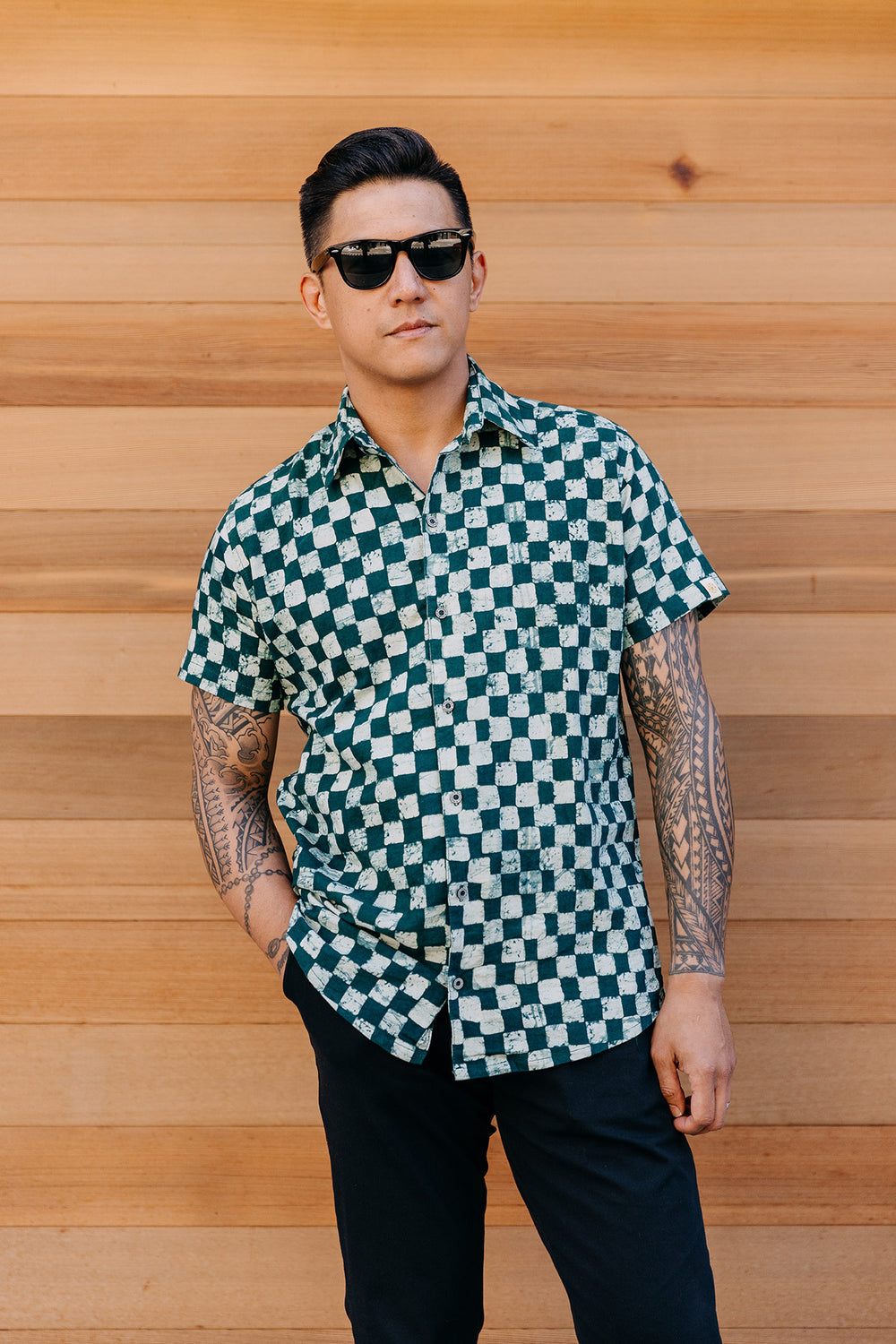 Green Checkers Collared Shirt