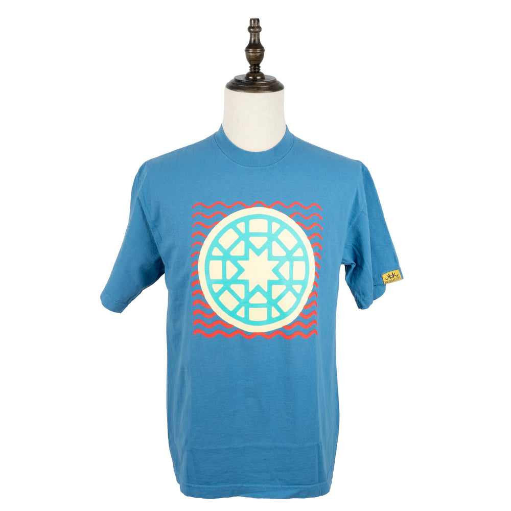 Blue Wheel Red Waves Shirt 100% Cotton Tee