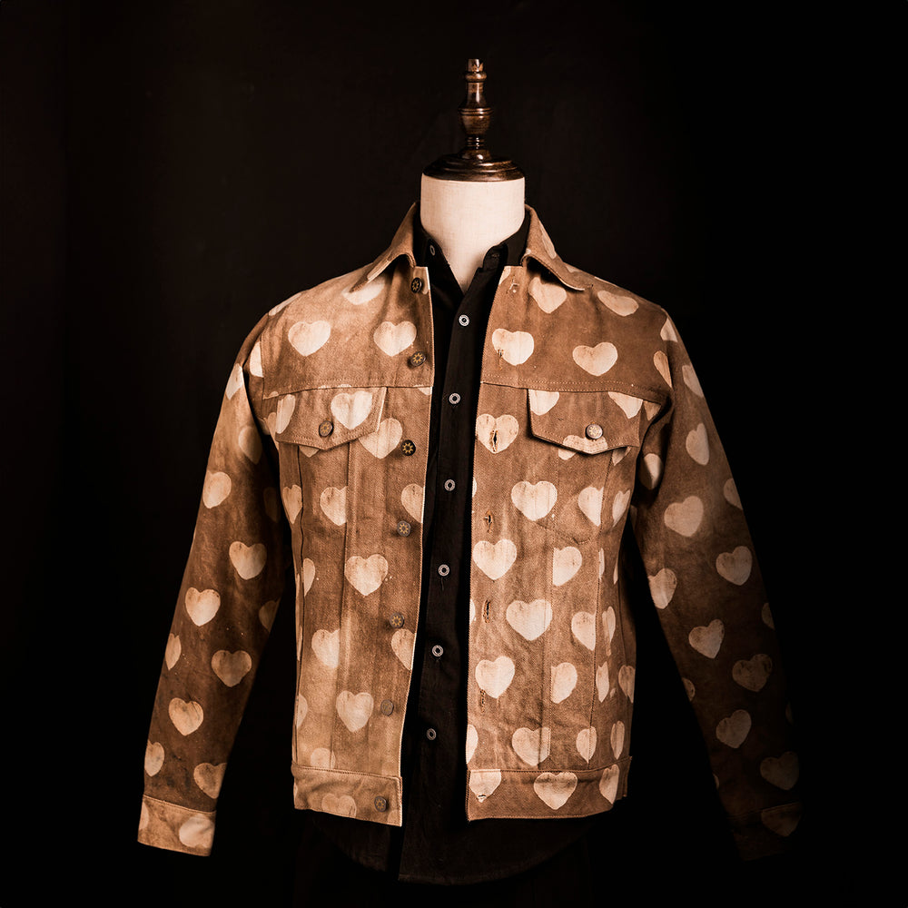 Brown Hearts Mens Denim Jacket