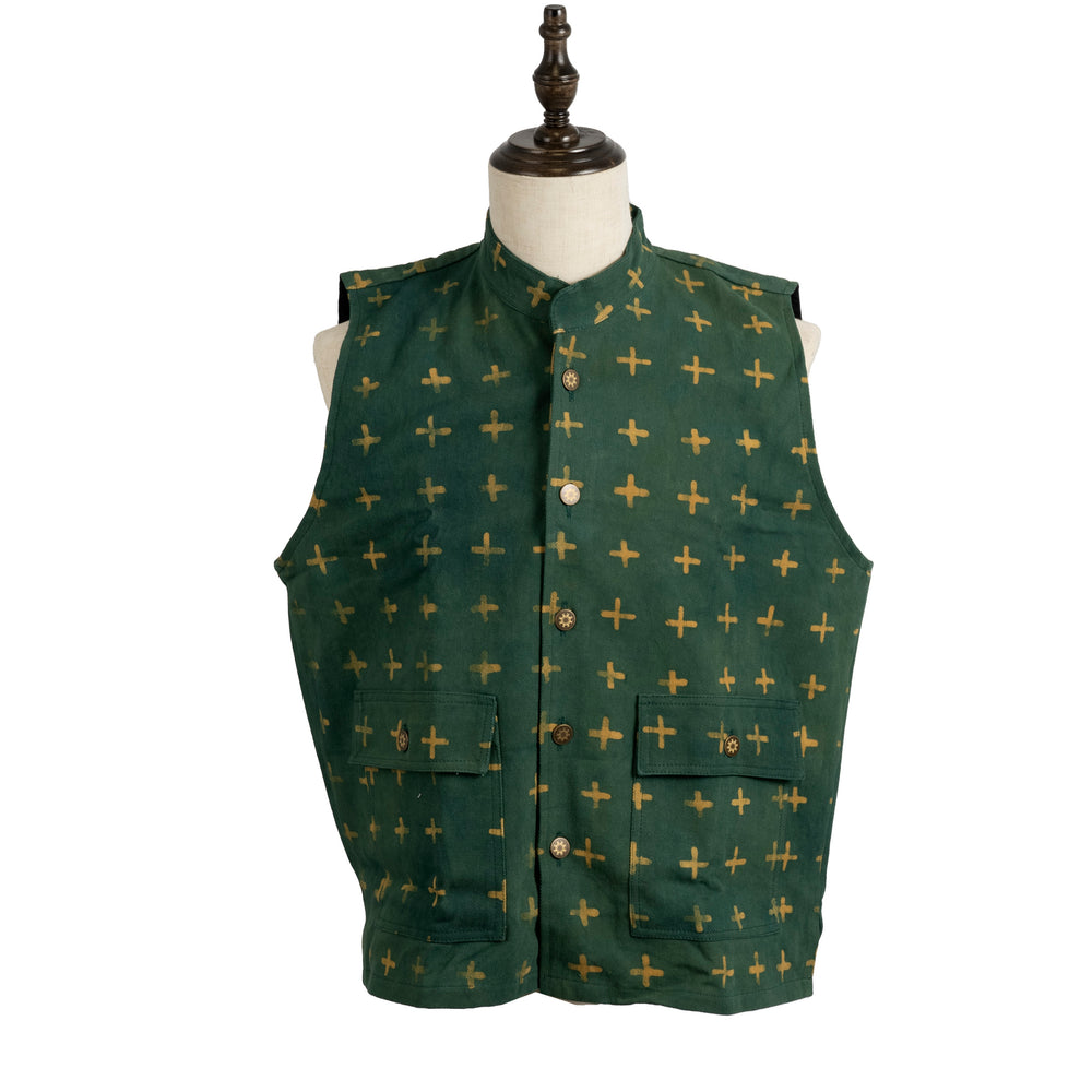 Green Crux Mens Denim Vest (high collar)