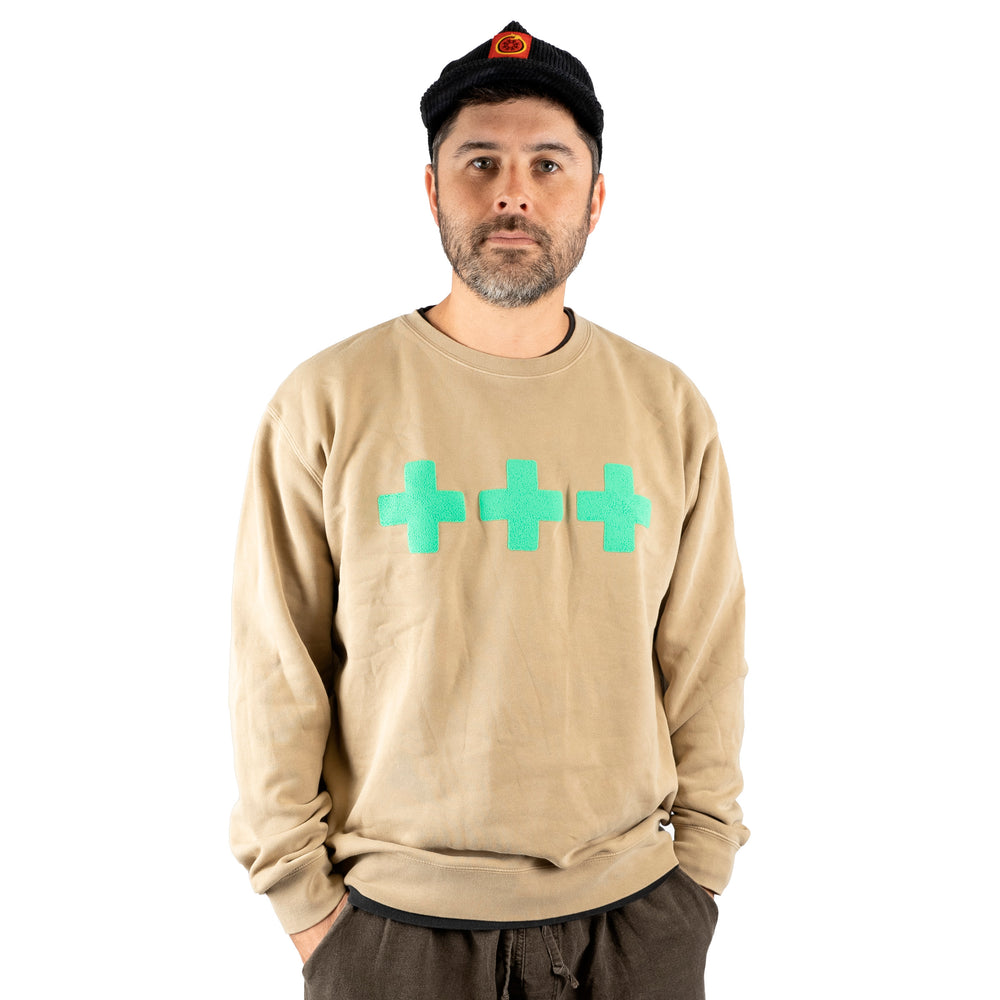 Crew Neck Sweatshirt Beige with green crux